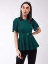 Moonless Night Belted Peplum Forest Green Top