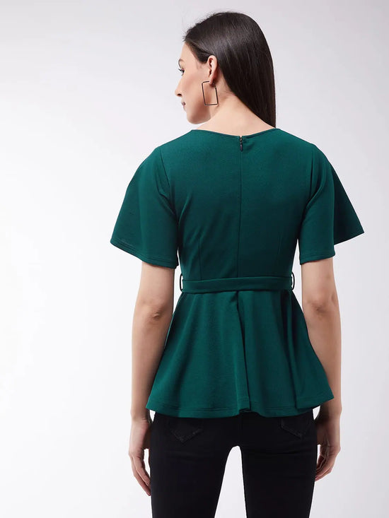 Moonless Night Belted Peplum Forest Green Top