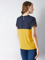 New Money Twill Sleeve Color Block Multicolor-Base Navy Blue Top