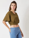 High Hopes Twill Crop Olive Green Top