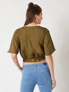 High Hopes Twill Crop Olive Green Top