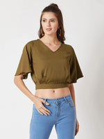 High Hopes Twill Crop Olive Green Top