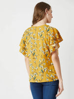 Are You Lonely Ruffle Sleeve Multicolor Base Mustard Top