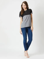 Set Your Alarm Twill Colour Block Black and Steel Grey Top