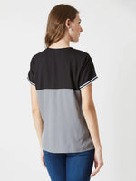 Set Your Alarm Twill Colour Block Black and Steel Grey Top