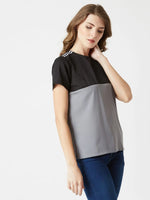 Summer Lover Twill Colour Block Black and Steel Grey Top