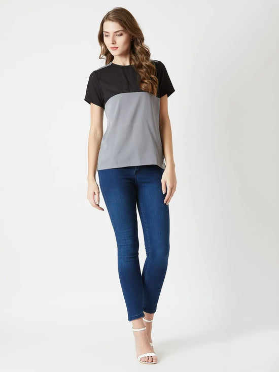 Summer Lover Twill Colour Block Black and Steel Grey Top