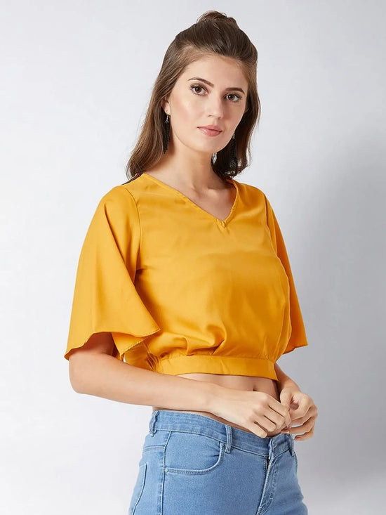 High Hopes Twill Crop Mustard Yellow Top