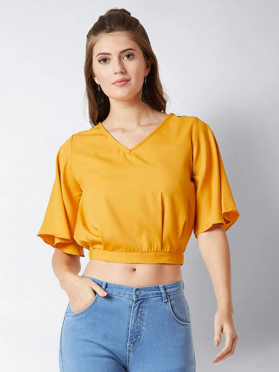 High Hopes Twill Crop Mustard Yellow Top