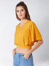 Up A Notch Eyelet Crop Mustard Yellow Top