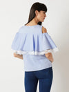 Flare Into Style Cold Shoulder Lace Light Blue Top