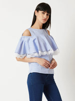 Flare Into Style Cold Shoulder Lace Light Blue Top