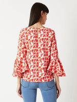 Floral Fantasies Ruffle Sleeve Multicolor-Base White Top