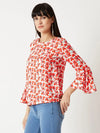 Floral Fantasies Ruffle Sleeve Multicolor-Base White Top