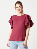 Imagination at work Ruffle Maroon Top