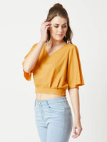 Watch My Shine Snapped Crop Mustard Yellow Top