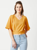 Watch My Shine Snapped Crop Mustard Yellow Top