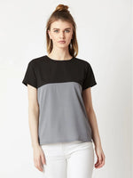 Stop Looking Up Colour Block Black and Steel Grey Top