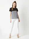 Stop Looking Up Colour Block Black and Steel Grey Top