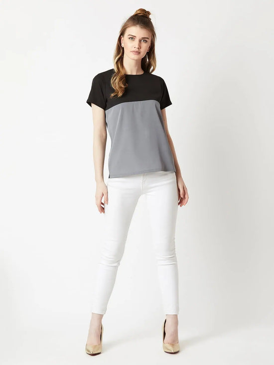 Stop Looking Up Colour Block Black and Steel Grey Top