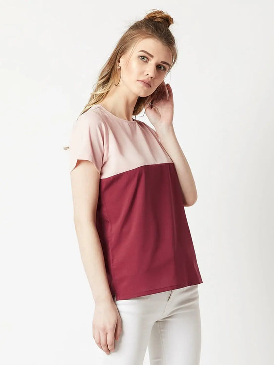 Stay Gold Colour Block Blush Pink and Maroon Top