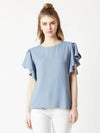 Imagination at work Ruffle Dusty Blue Top