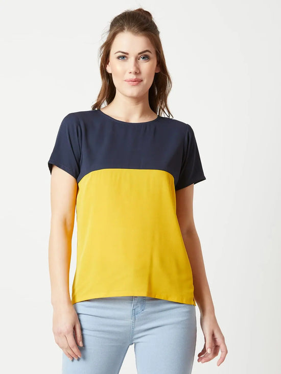 Stay Gold Colour Block Multicolor-Base Navy Blue Top