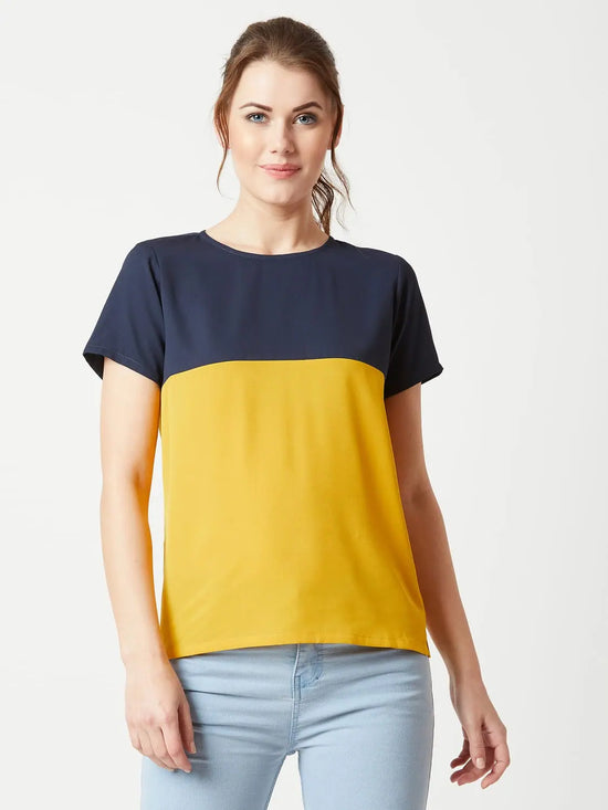 Stop Looking Up Colour Block Multicolor-Base Navy Blue Top