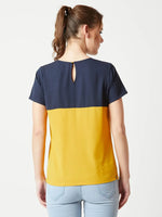 Stop Looking Up Colour Block Multicolor-Base Navy Blue Top