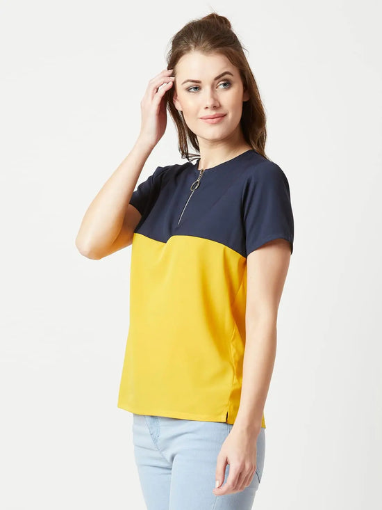 Made Your Own Label Colour Block Multicolor-Base Navy Blue Top