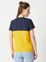 Made Your Own Label Colour Block Multicolor-Base Navy Blue Top