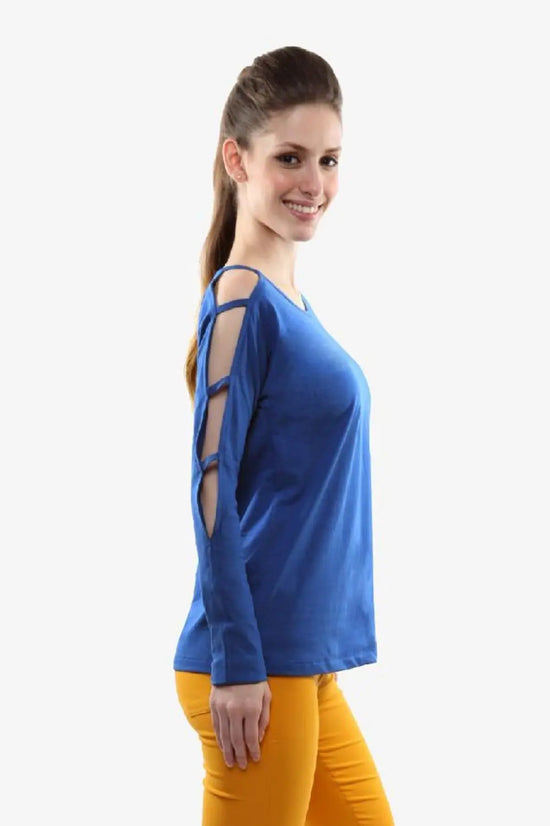 Show And Tell Ladder Sleeve Cobalt Blue Top