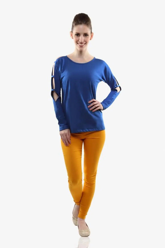 Show And Tell Ladder Sleeve Cobalt Blue Top