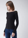 What a Stud - Power Shoulder Black Top