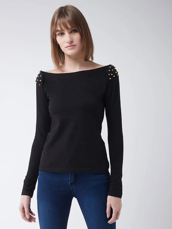 What a Stud - Power Shoulder Black Top