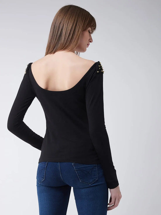 What a Stud - Power Shoulder Black Top