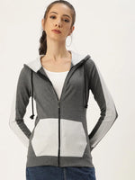 Women Solid Grey melange Full Sleeve Jacket