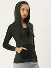 Women Solid Olive Full Sleeve Jacket