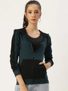 Women Solid Teal Full Sleeve Jacket