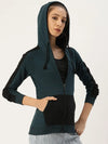 Women Solid Teal Full Sleeve Jacket