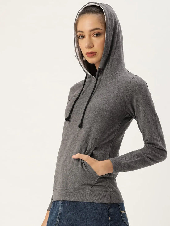 Women Solid Grey melange Full Sleeve Jacket