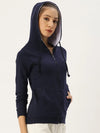 Women Solid Navy Full Sleeve Jacket