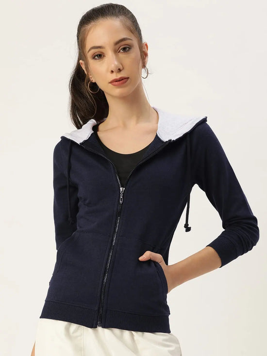 Women Solid Navy Full Sleeve Jacket