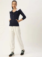 Women Solid Navy Full Sleeve Jacket