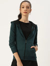 Women Solid Teal Full Sleeve Jacket