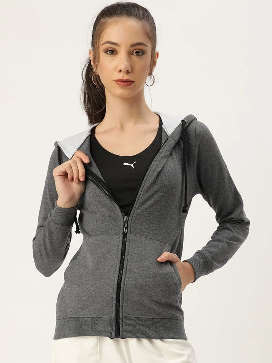 Women Solid Grey melange Full Sleeve Jacket