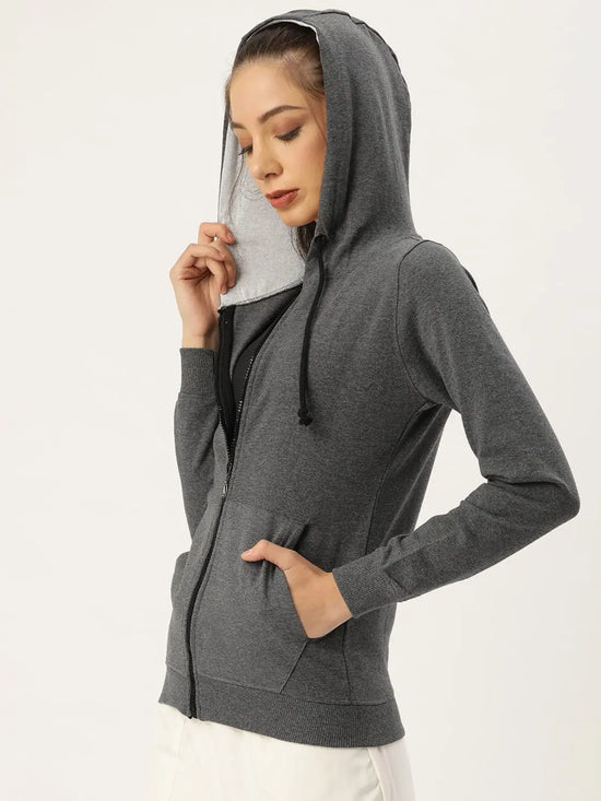 Women Solid Grey melange Full Sleeve Jacket