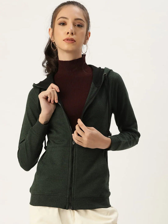 Women Solid Olive Full Sleeve Jacket