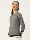 Women Relaxed Fit Grey Bar Sweatshirt