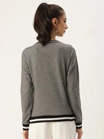 Women Relaxed Fit Grey Bar Sweatshirt